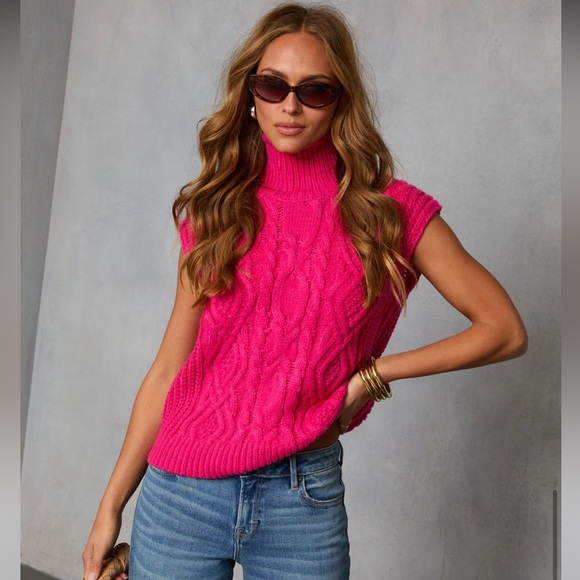 Vici Sweaters - 🩷Pink Cable Knit Turtleneck Sweater NWOT